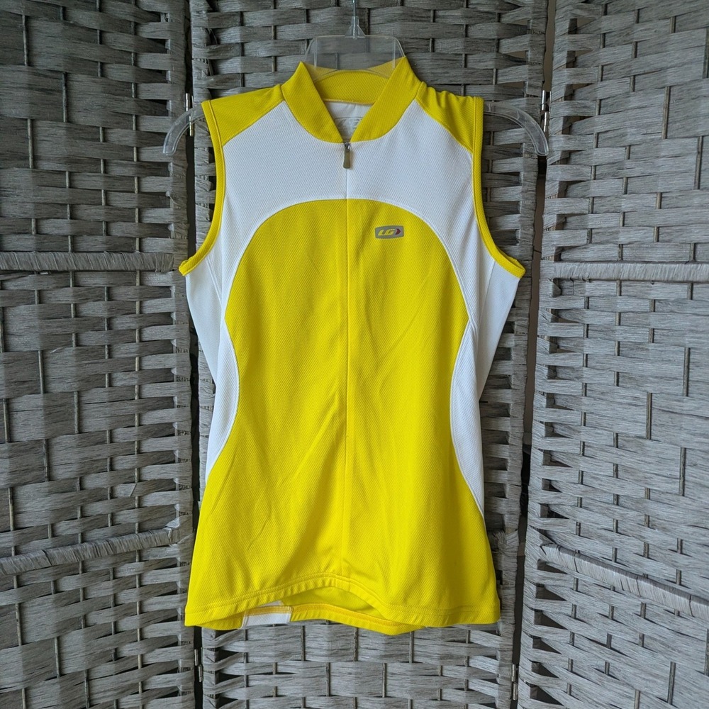 Louis Garneau Cycling Jersey Yellow White Sleeveless Full Zip Pockets Womens M